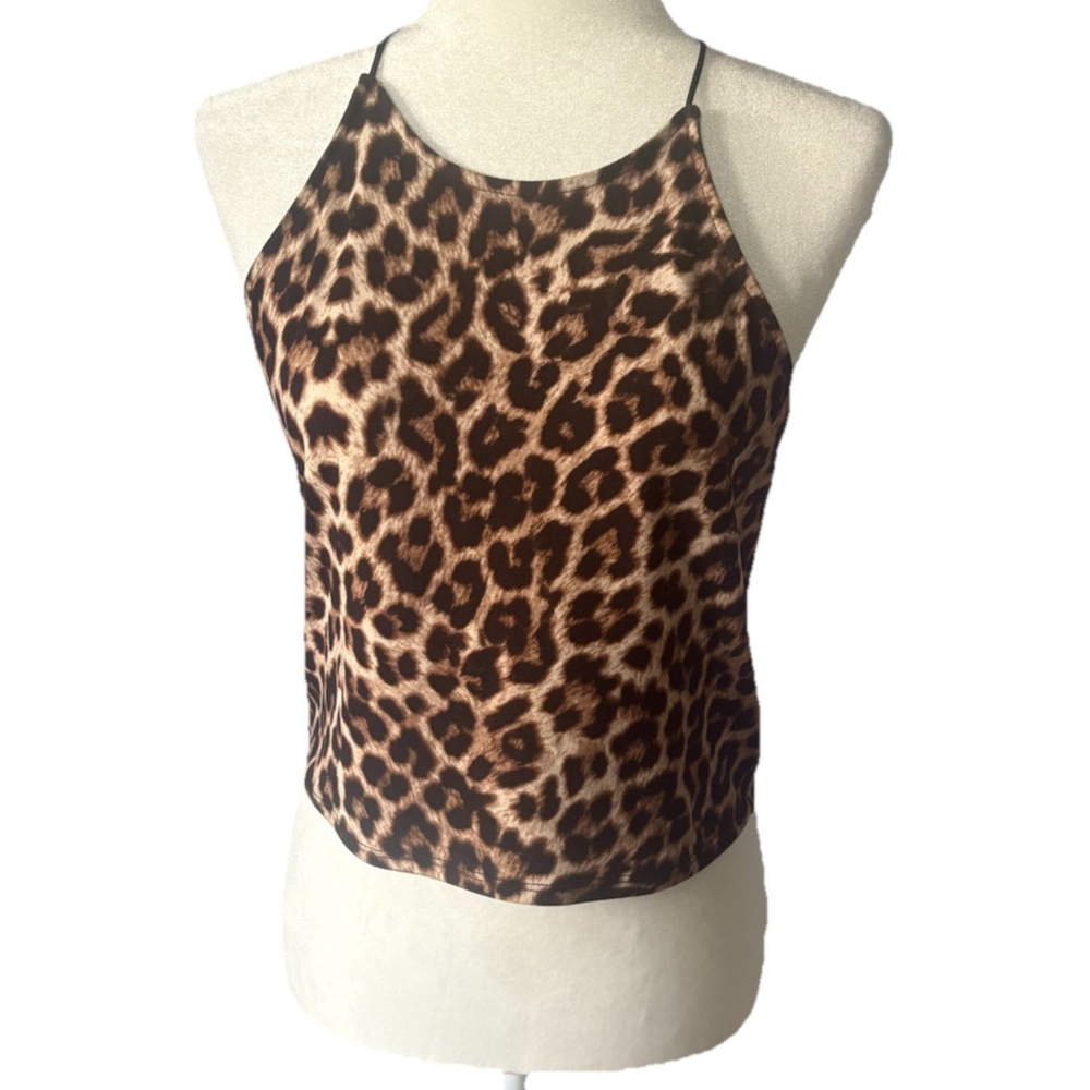 Popular 21 Leopard Print Halter Cropped Tank Cami Y2K Festival Summer Neutral